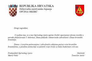 Čestitka Općine Orebić povodom Dana pobjede i domovinske zahvalnosti i Dana hrvatskih branitelja